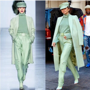 Sally Lapointe Merino Wool Cashmere Rib Sweater Turtleneck Jade Sage Green L